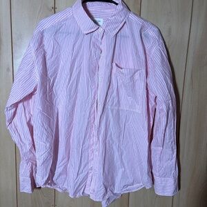American Eagle - Pink and White striped button up long sleeve